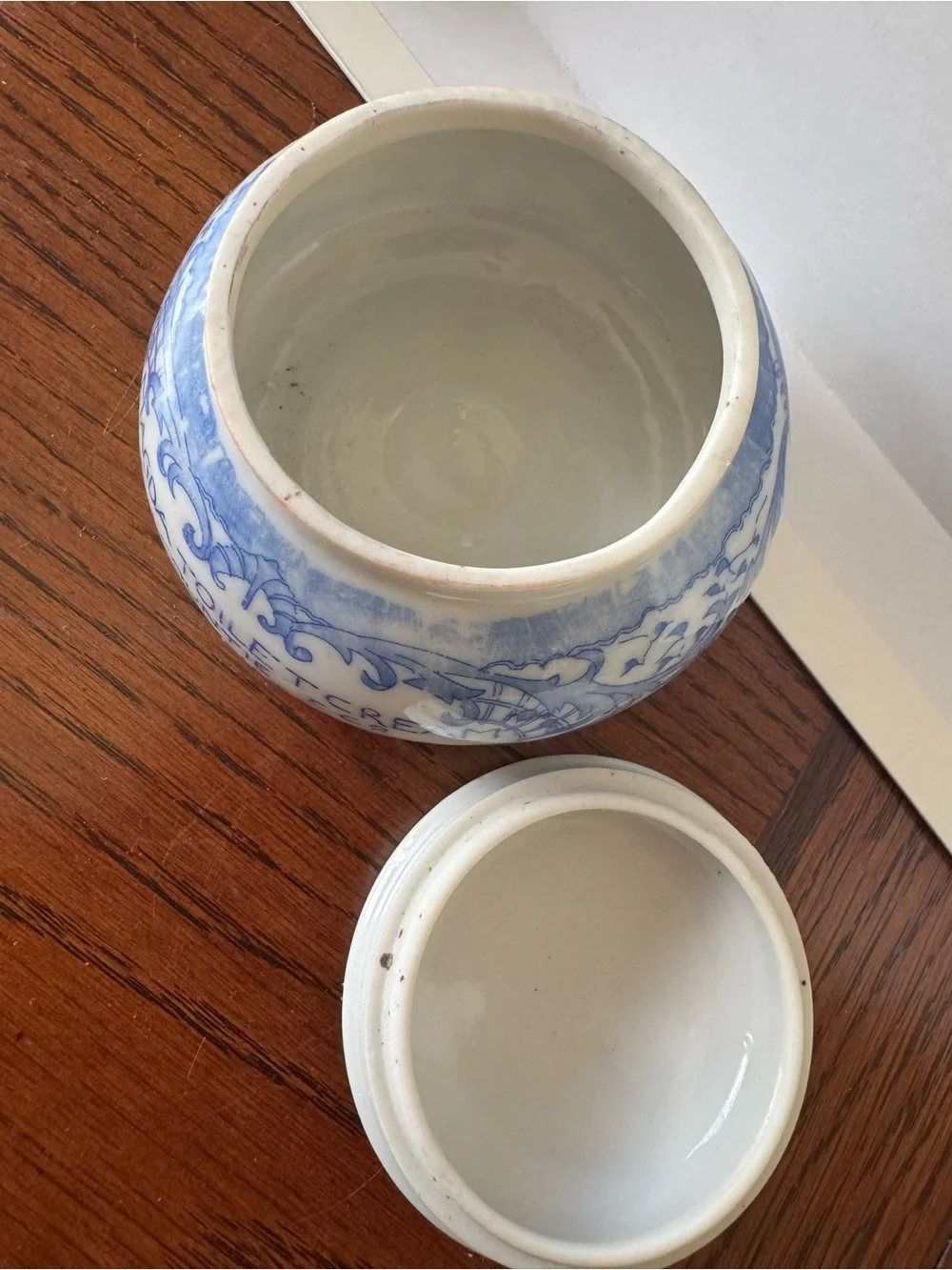 Antique Cobalt Blue Countie of Boston Magda Toilet Porcelain Cream Jar Pot Lid